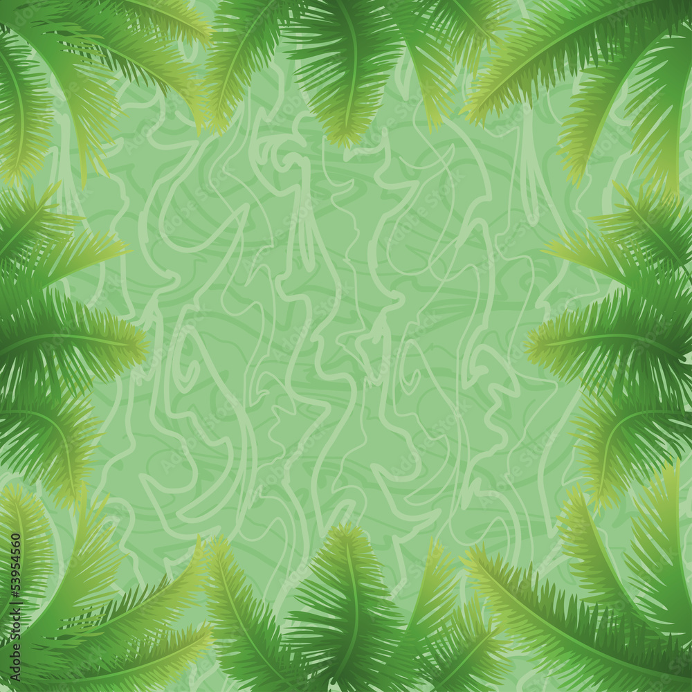 Palm leaves and abstract pattern