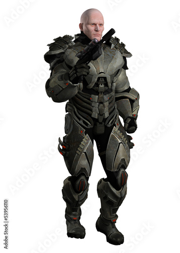 Large muscular marine in futuristic body armour