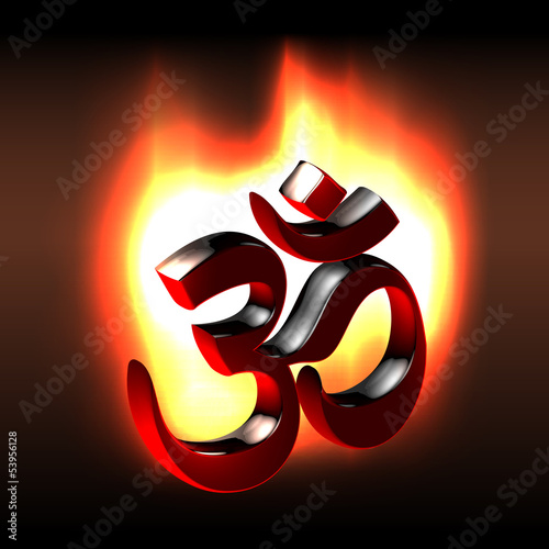 Black om symbol flaming in the dark