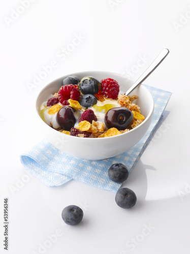 Yogurt with fresh Fruit and Granola photo