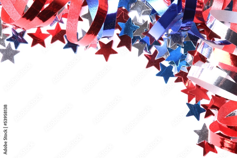 Fototapeta premium Red, white and blue stars and ribbons on white background