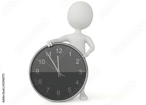 3d humanoid character show a clock