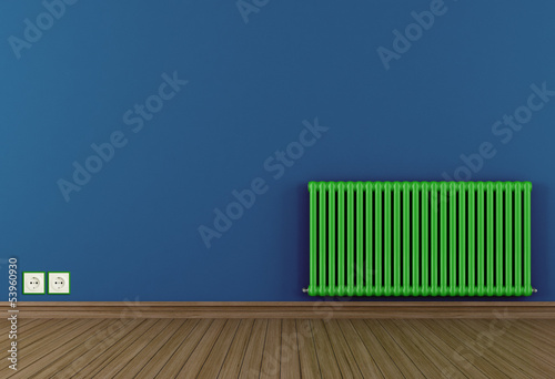 Blue room with green radiator