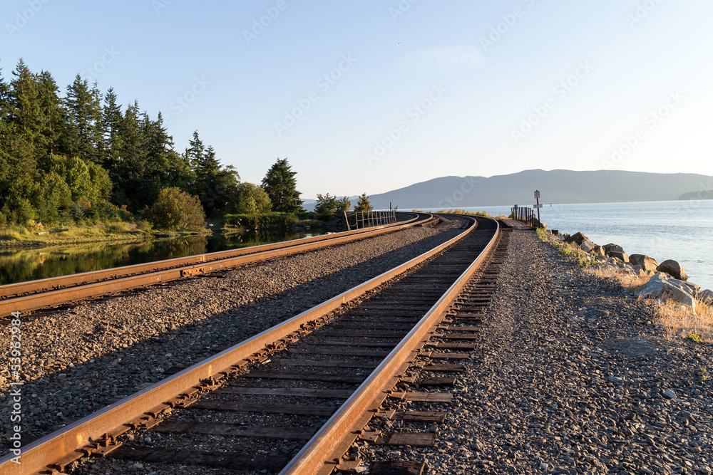 Fototapeta premium train tracks round the bend