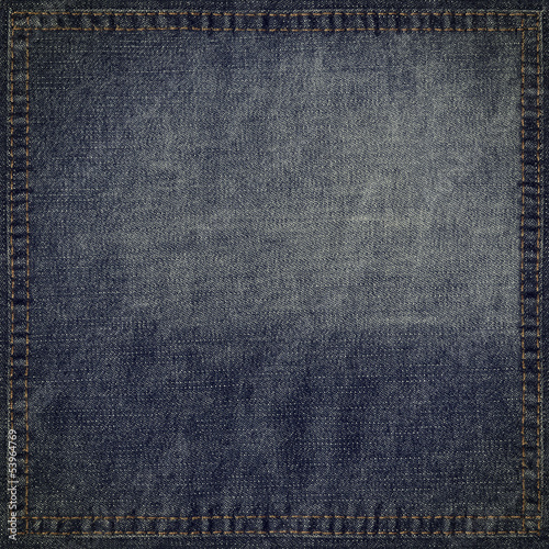 Blue jeans grunge background with stitched frame
