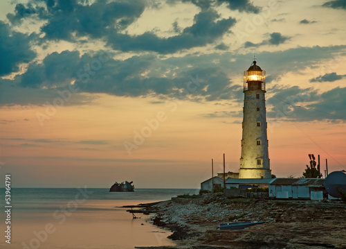 Old lighthouse on sea coast, Tarkhankut, Crimea, Ukraine