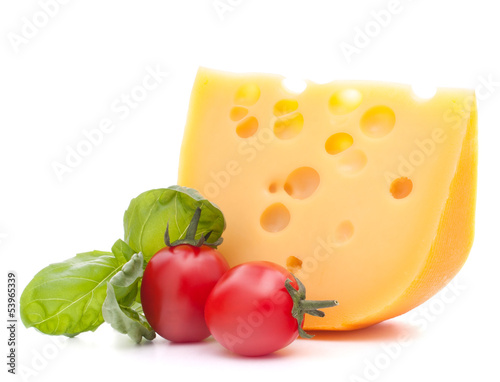 Cheese and basil leaves still life