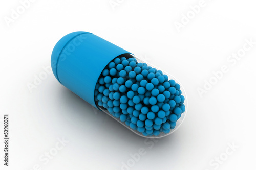 3d pill or capsule full of shiny balls.