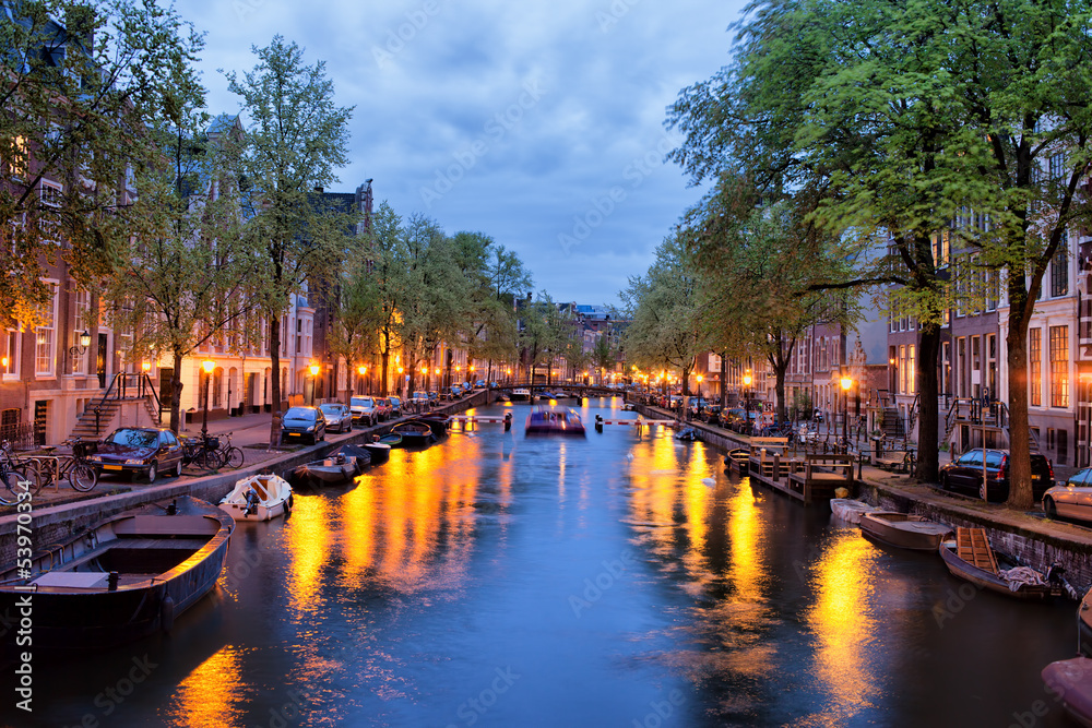 Canal in Amsterdam at Dusk