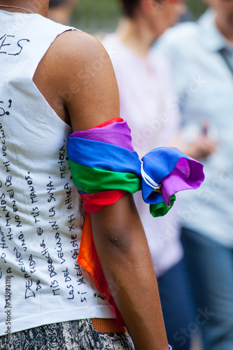 Gay and lesbians walk in the Gay Pride Parade photo