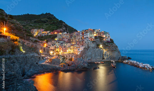 Manarola at twilight, Cinque Terre, Italy