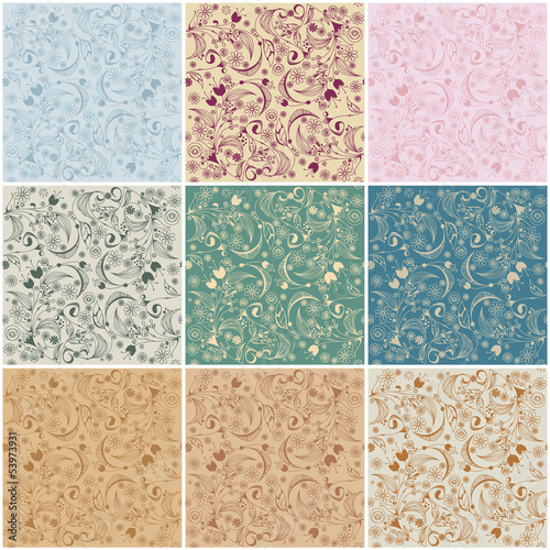 Large set of seamless vintage floral backgrounds