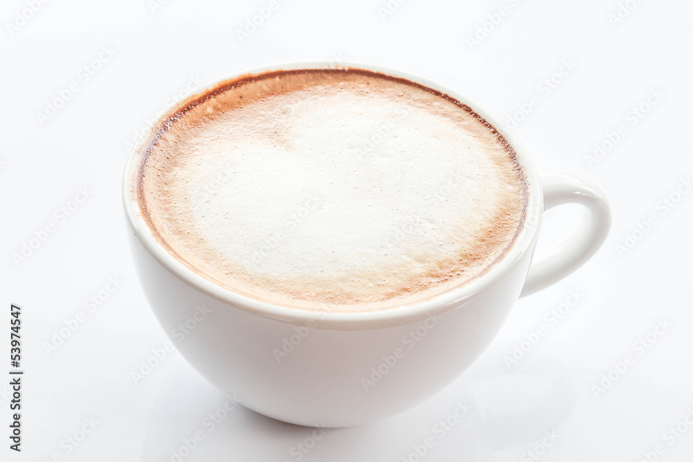 White cup of hot coffee latte isolated on white background White cup of hot coffee latte isolated on white background