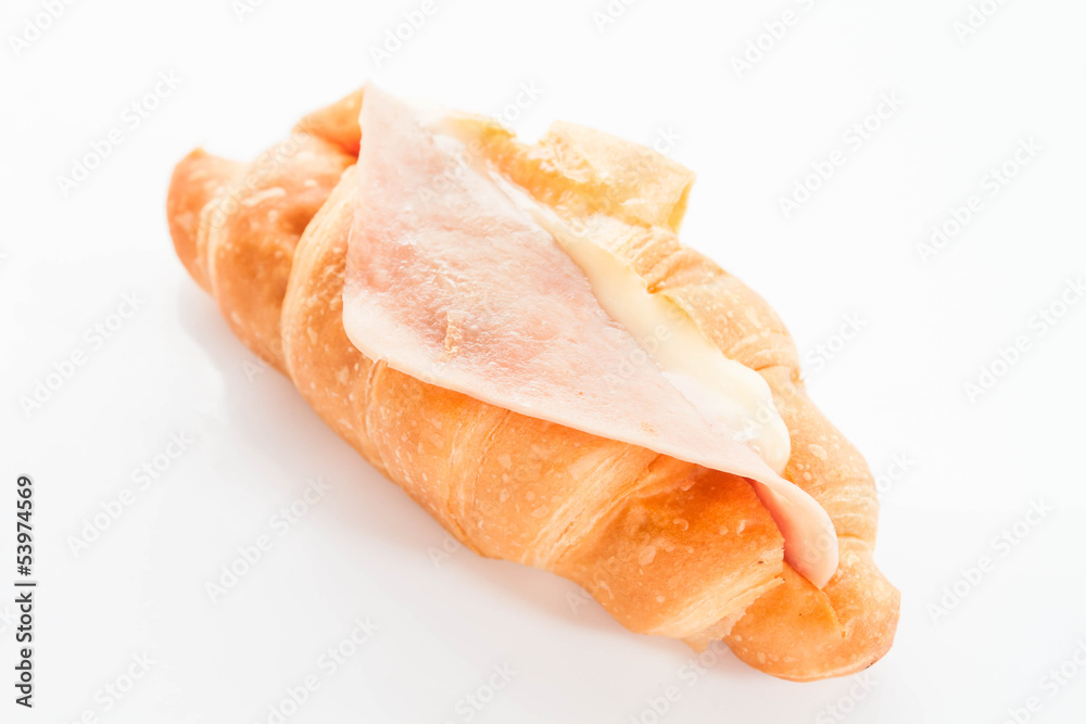 Croissant filling with ham cheese isolated on white background