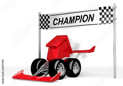 Illustration of a clear building sign on a race car champion