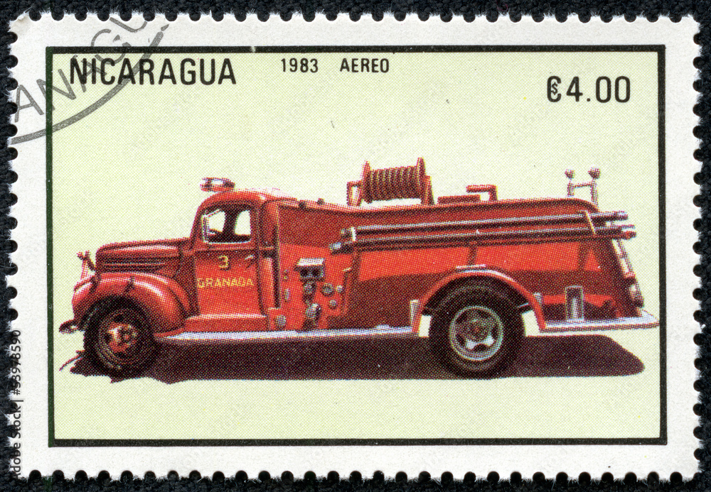 stamp printed in Nicaragua shows firetruck