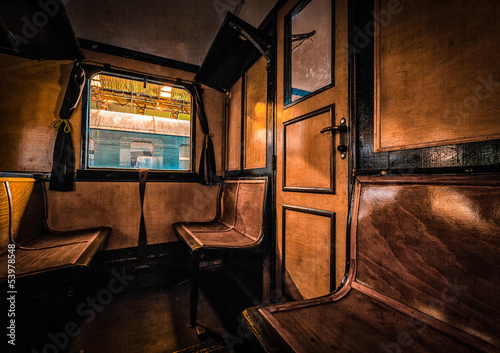 photo of antique train interior