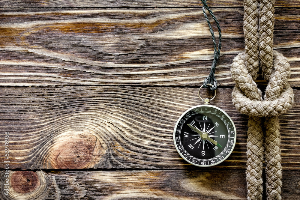 Wood texture with marine knot and compass