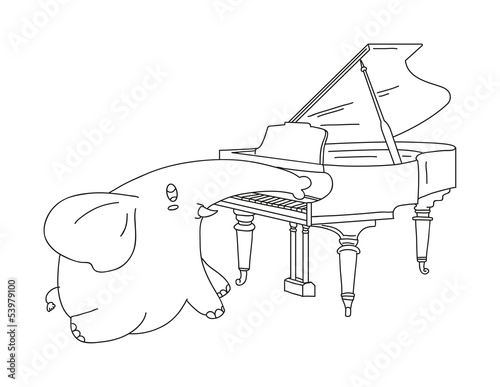 hand drawn elephant playing piano vector
