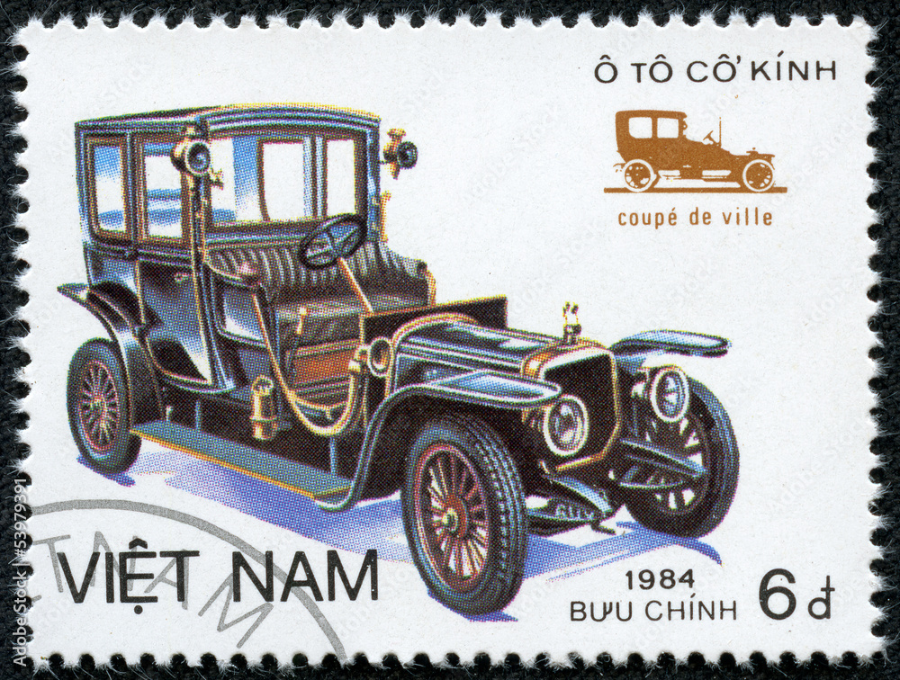 stamp printed in the Vietnam, shows antique car