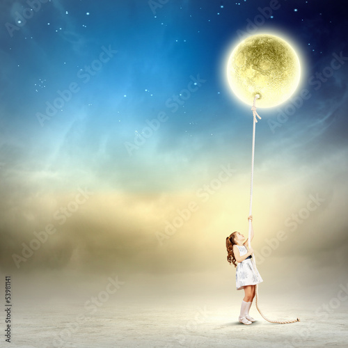 Little girl pulling moon © Sergey Nivens