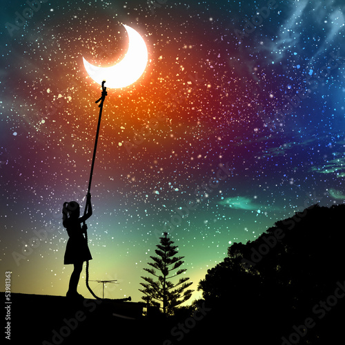 Little girl pulling moon #53981363