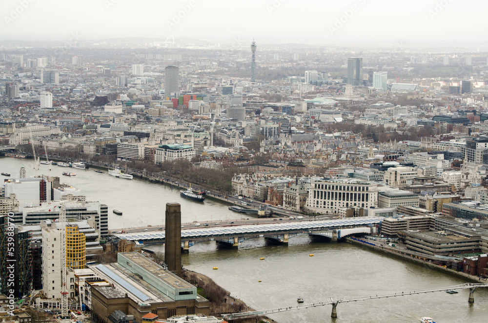 Obraz premium Bridges over the River Thames, aerial view