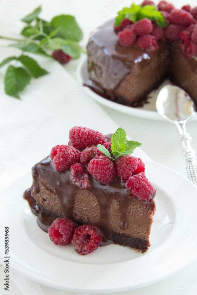 Chocolate cheesecake with raspberries. Chocolate cheesecake with raspberries.