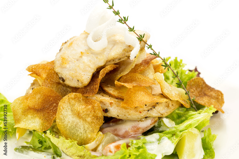 salad of chicken and potato with vegetables
