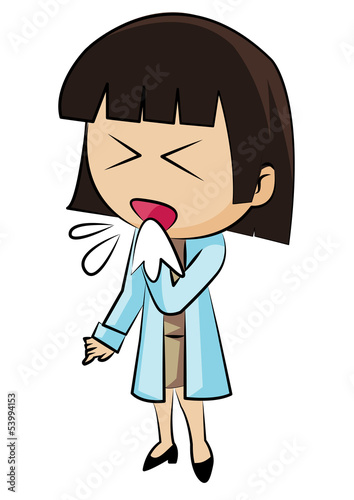 Woman sneezing with handkerchief in her hand