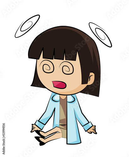 Canvastavla Woman with vertigo symptom  sitting down, vector