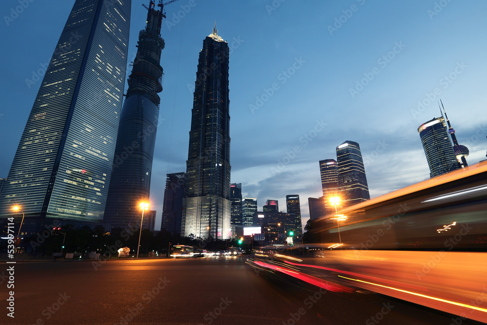 Fototapeta premium Shanghai city car light trails