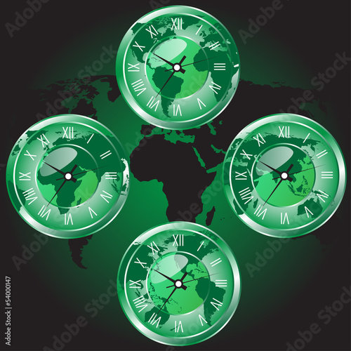 abstract clock and map of the world vector