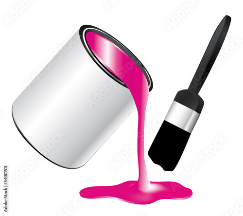 Pink paint pot with brush.