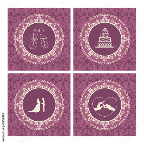 Set of vintage wedding icons