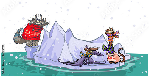 Cartoon dinosaurs in iceberg. All in separate layers.