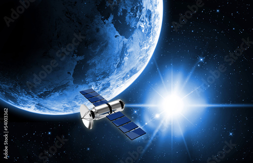 Fototapeta Naklejka Na Ścianę i Meble -  planet earth and satellite  in space