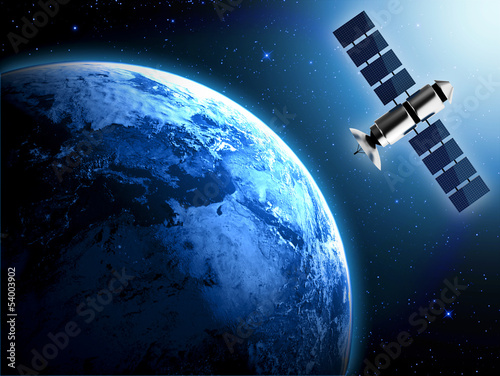 Fototapeta Naklejka Na Ścianę i Meble -  planet earth and satellite  in space