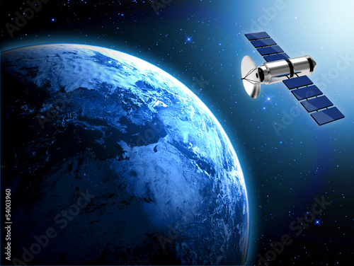 Fototapeta Naklejka Na Ścianę i Meble -  planet earth and satellite  in space
