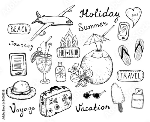 Travel doodle elements set