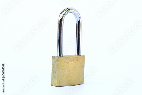 close up shot of old lock isolated on a white background