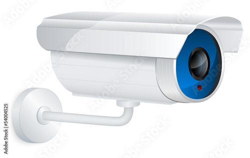 Security camera mounted on wall