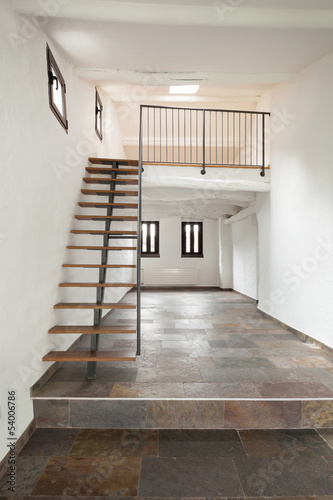 interior rustic house  large room with staircase