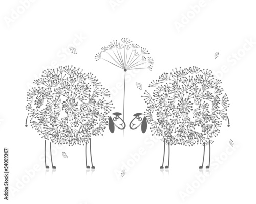 Two funny sheeps, sketch for your design