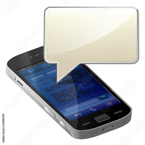 Blank message bubble pop up over screen of phone. Vector image