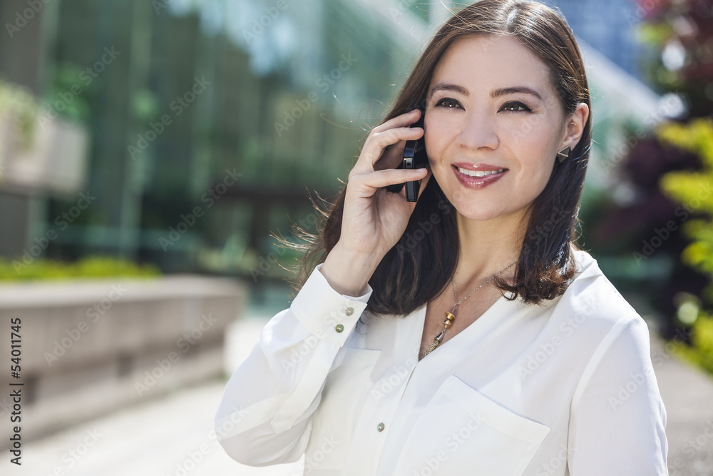 Asian Woman or Businesswoman Talking on Cell Phone Asian Woman or Businesswoman Talking on Cell Phone