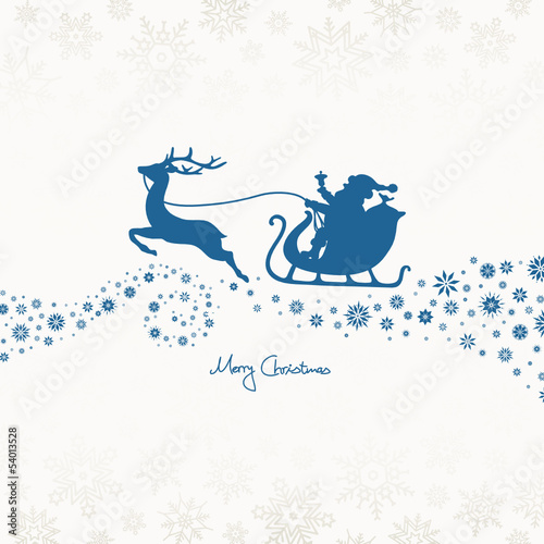 Christmas Sleigh Santa & Reindeer Beige/Blue