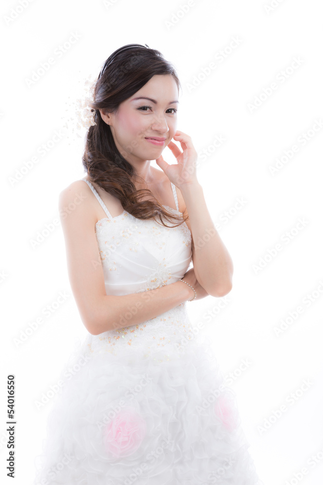 Portrait of beautiful bride with wedding dress isolated on white Portrait of beautiful bride with wedding dress isolated on white