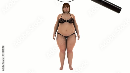 Woman Weight Loss scanning with magnifying glass