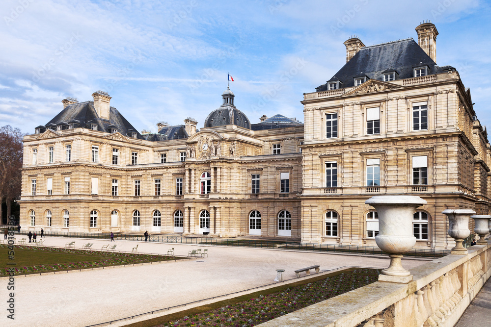view of Luxembourg Palace in Paris in early spring